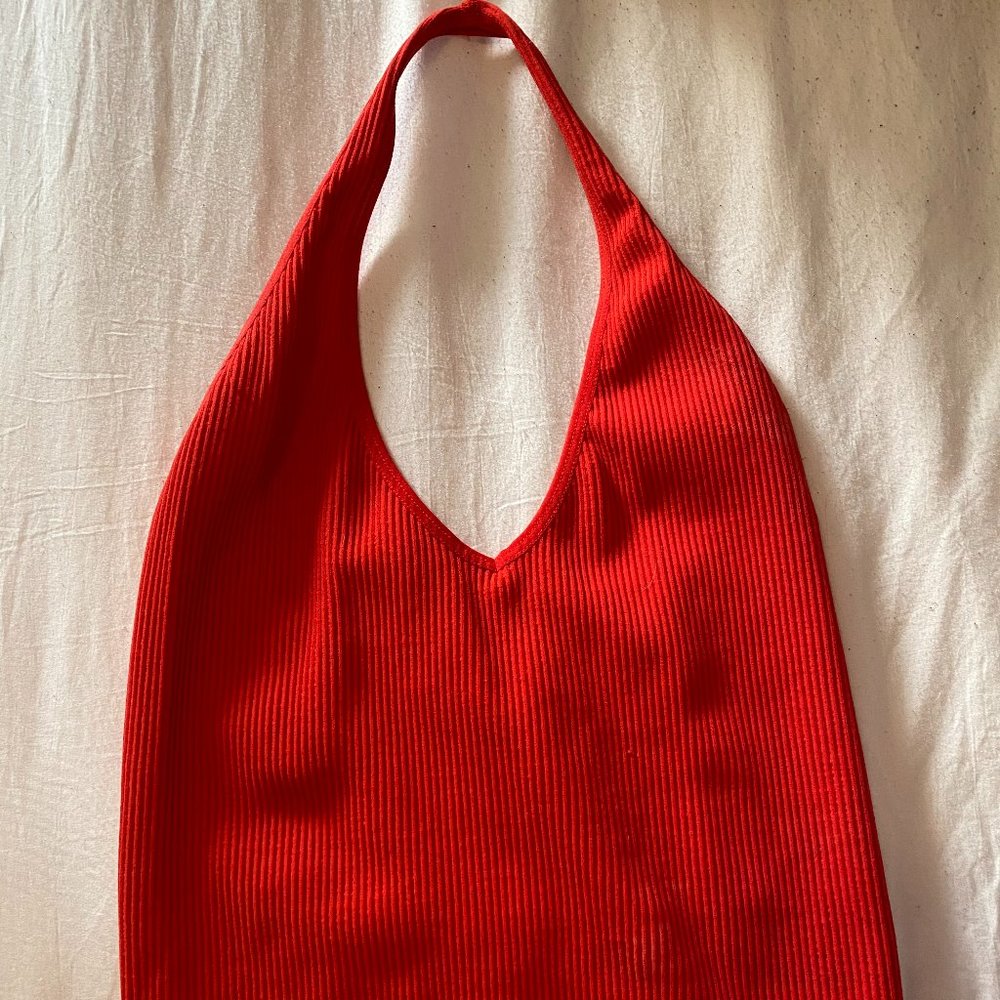 UO red halter crop top